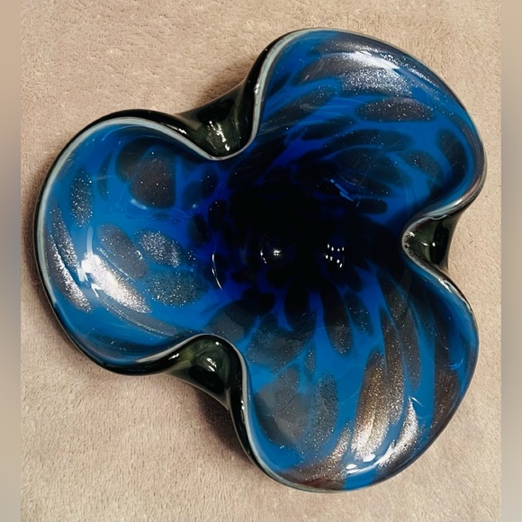 Murano Art 95s Murano Blue And Black Art Glass Candy Dish Poshmark